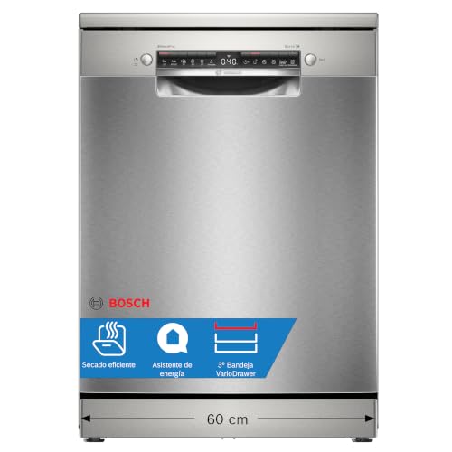 Bosch - Lavavajillas Libre Instalación, 60 cm, Serie 4, Home Connect, Motor EcoSilence, Acero, SMS4EMI06E