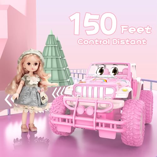 NQD Pink RC Cars with DIY Stickers, Remote Control Car for Girls, 80 Min Play Jeep 2.4GHz Off Road RC Trucks, Birthday Christmas Little Girl Toys Gifts for 3-8 Years Old