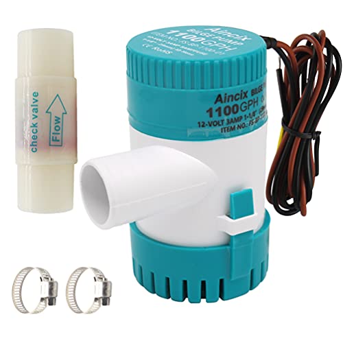 1100GPH 12v Boat Bilge Pump, Boat Bilge Pump Check Valve 1 1 8, Marine Plumbing Submersible Water Pump, 1100GPH Bilge Pump for Boat