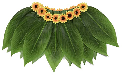 KEFAN Leaf Hula Skirt and Hawaiian Leis Set Grass Skirt with Artificial Hibiscus Flowers for Hula Costume Party (A)