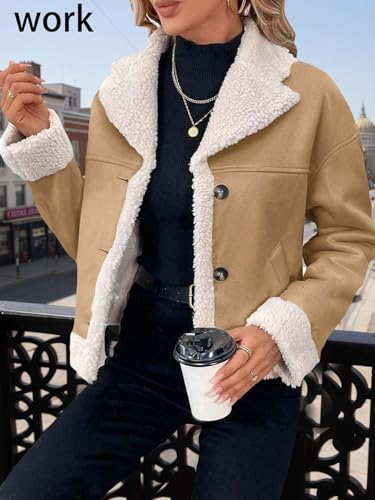 Mina Self 2025 Winter Women's Faux Suede Jacket Coat - Sherpa Lined Fur Leather Warm Thick Shearling Fleece Fuzzy Outerwear3