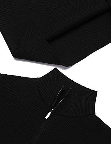 Daupanzees Mens Ribbed Slim Fit Knitted Pullover Turtleneck Sweater Quarter Zip Up Cotton Thermal Sweatshirt Black #TOP4