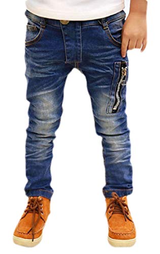 Calça jeans masculina Fubotevic de algodão envelhecido, casual, cintura média, Dark Blue, 9 Years