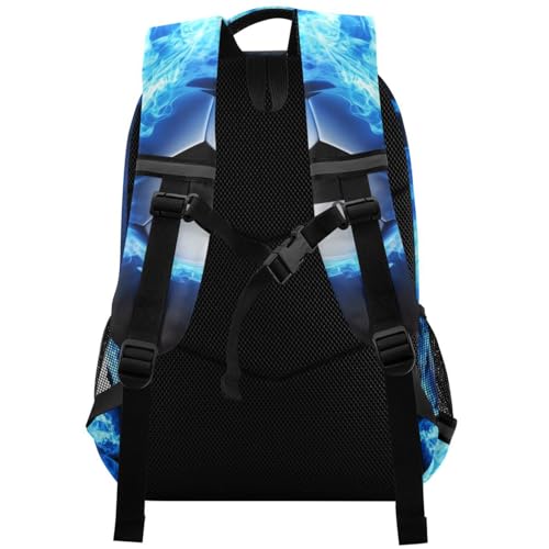 Blue Soccer Flame Football Fire Backpack for Boys Girls Elementary School Bag Kids Travel Casual Rucksack Laptop Bookbag - Image 3