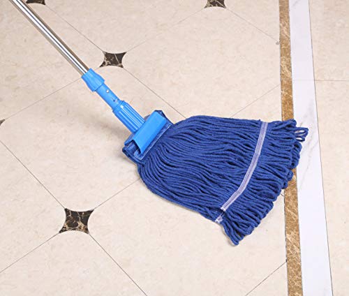 Image of Cotton Yarn Mop Set Commercial-Grade Heavy Duty String Mop 24 oz Head with Stainless Steel Extension Handle(Blue)