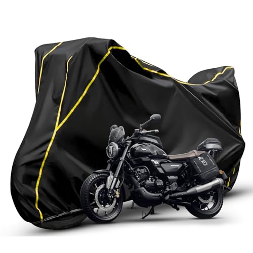 Image of Waterproof Bike Body Cover Compatible with Tvs Rohin Dustproof Scratchproof - Motorcycle Cover for Two Wheeler, Outdoor Full Cover with UV, Duty, Rain Protection (Black & Yellow)