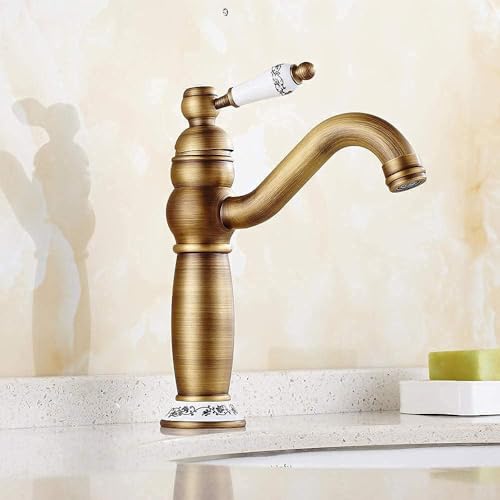 Grifo mezclador de latón antiguo de alta calidad con caño giratorio para lavabo