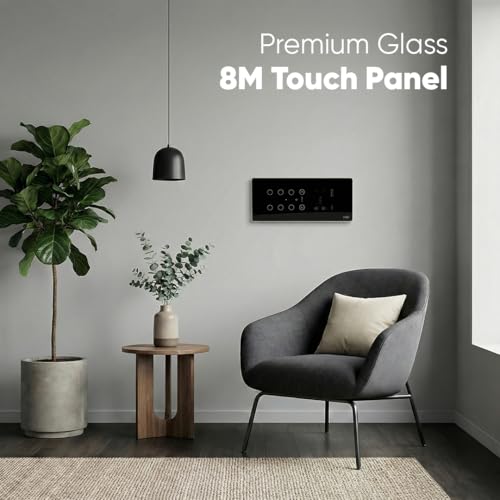 Image of AZIOT Smart Premium Toughened Glass Touch Switch Panel | Elevate 8 Module (6 Switch + Fan + Socket) | WiFi + BLE | No Hub Required | Compatible with Alexa, Google Assistant & Siri | Black