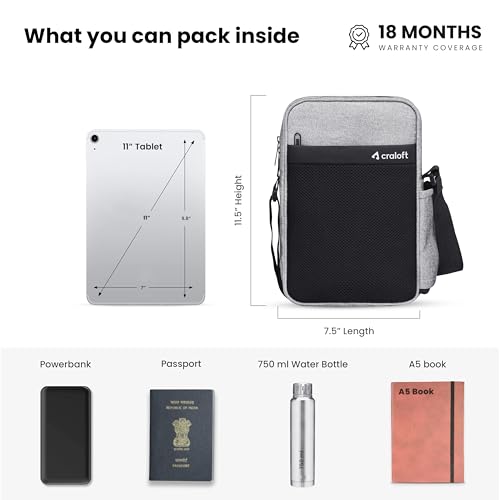 Image of CRALOFT Office Travel Sling Bag for Man and Women 11.5 inch Water-Resistant Premium Polyester Crossbody Shoulder Bag for Men with Bottle Holder Multi-pocket Messenger Side Bags for iPad Mobile Passport