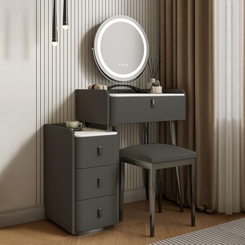 CNAbvϑ hbT[ 3iK߉\ȏƖt~[tvanity Dresser With Mirror Dressing Table NbVtXc[ ȃXy[Xp̃hbVOe[u(Dark gray,60cm/24in)
