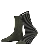 Mit Rippstruktur ESPRIT Damen Sporty Stripe 2-Pack W SO Hausschuh-Socken, Grün (Fire Tree 7400), 39-42 (2er Pack)