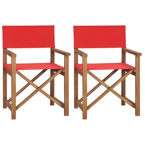 vidaXL Regiestühle 2 STK. Massivholz Teak Rot, klappbarer Regiestuhl, Camping-Regiestuhl, Klappstuhl, Outdoor-Regiestuhl, Garten-Regiestuhl