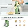 SUSTEAS Rotary Cheese Grater with Handle - Vegetable Shredder with 5 Well-designed Blades & Strong Suction Base,Round Mandoline Slicer & Food Chopper for Kitchen,with Blade Storage Box(Retro Green) #4