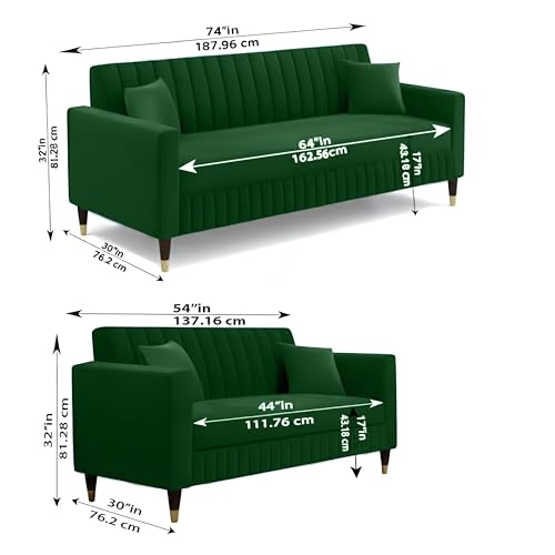 Image of AMATA Omega 3+2 Seater Suede Velvet Fabric Sofa Set with Two Cushions Perfect for Home Office Guests Living Room (06 Green, Omega 3+2 Seater Sofa)(3 Year Warranty)