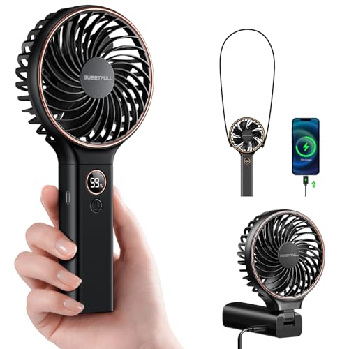 SWEETFULL Handheld Portable Fan, 5000mAh Rechargeable Battery, 6 Speed Wind, LED Digital Display,...