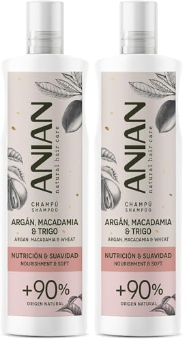 ANIAN - Champú Argán, Macadamia y Trigo, 400 ml, para Pelo Seco y Dañado, Nutrición y Suavidad, Limpia en Profundidad y Repara el Cabello, Nutre y Sella las Puntas, Recupera la Suavidad Natural