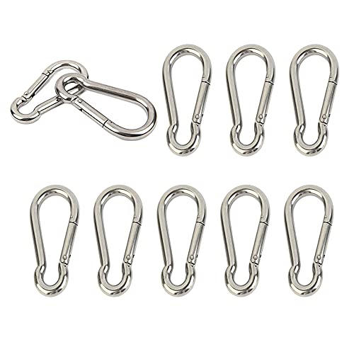 Lot de 10 mousquetons en acier inoxydable 304 très résistants M4 3,8 cm Petit porte-clés pour clés Balançoire Camping Pêche Hamac