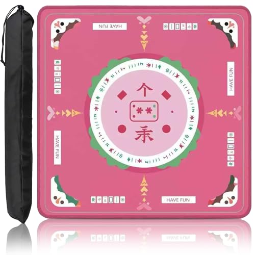 Mahjong Mat,Non-Slip Noise Reduction Mat 31.5×31.5 Inch Pink Have Fun Design,with Printed Mahjong Rules for Poker, Board Games,Dominoes and Card Games