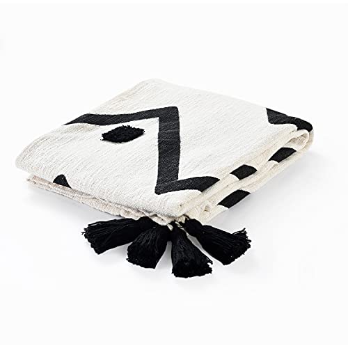 Lr Home Modern Boho Tufted Polka Dot Peaks Cotton Throw Blanket,Black/White #TOP6