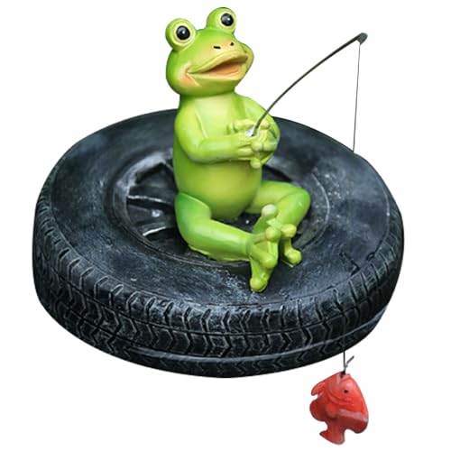 Pesoncarl Floating Frog for Pond Ornaments Frog Resin Floating Frog Statue Cute Fishing Frog Sculpture for Garden Pond Pool Decor Style2 18x15cm, Garden Statue