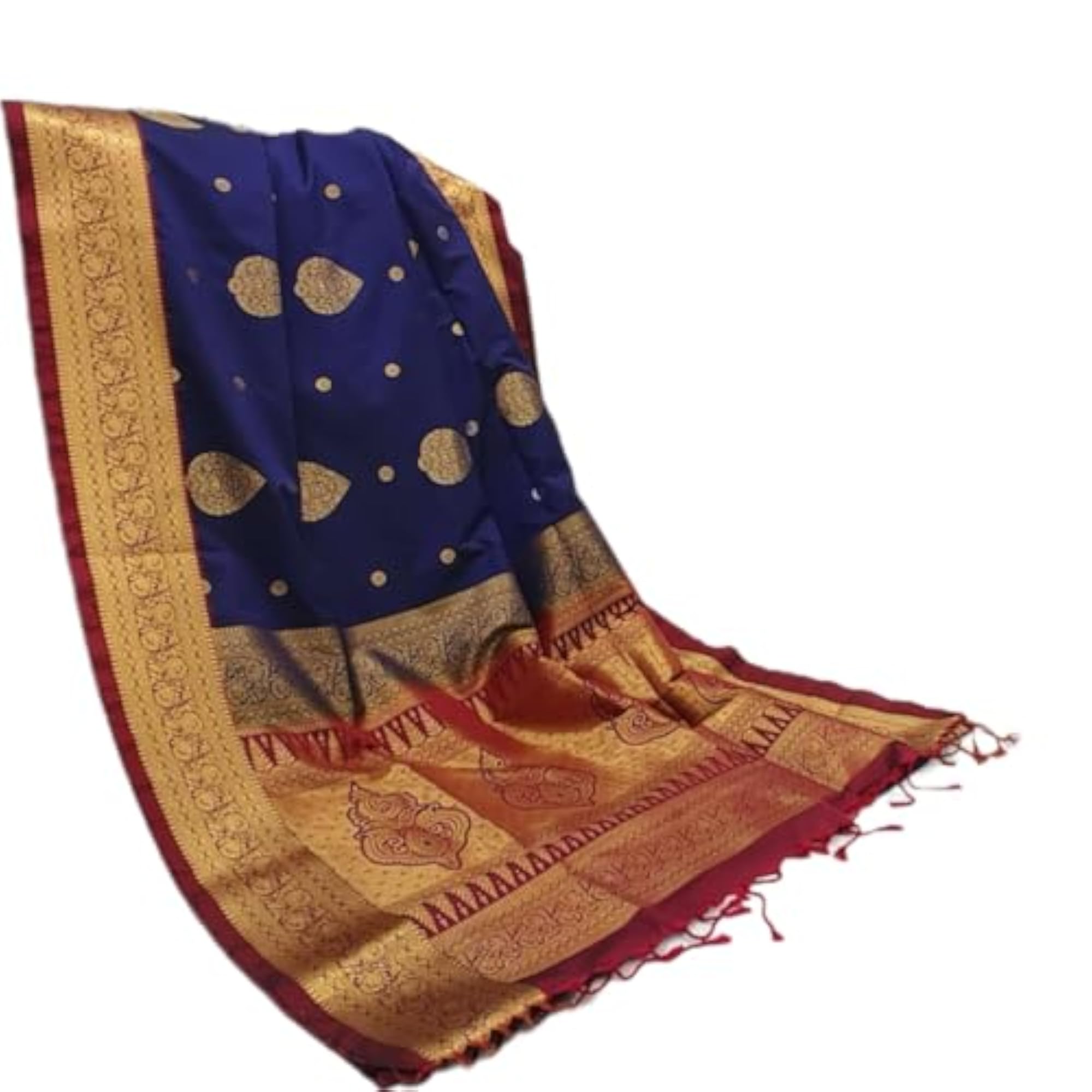 Women's Traditional Soft Silk Saree, Royal Blue with Gold Zari