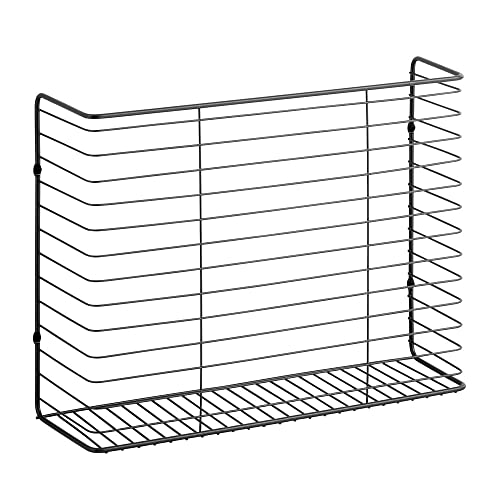 Mdesign Portable Metal Farmhouse Wall Decor Angled Storage Organizer Basket Bin For Hanging In Kitchen/Pantry - Store Plastic Bags, Foils, Oils, Sandwich Bags - Black #TOP6