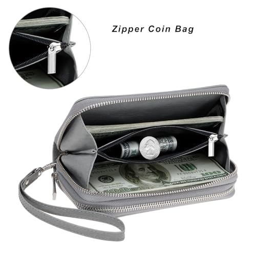 Image of Cellphone Wallet for Women Dual Zipper Long Purse with Removable Wristlet