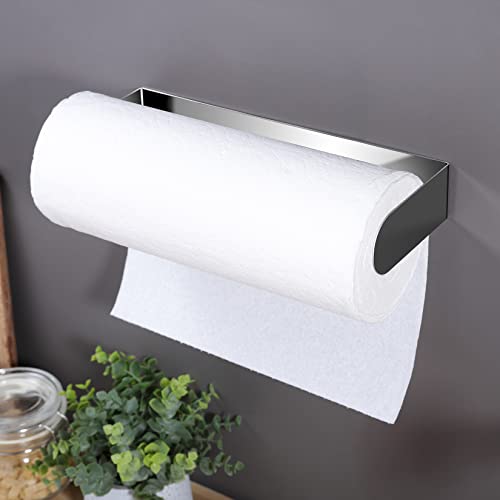 Image of ZUNTO Adhesive Paper Towel Holder, Under Cabinet Paper Towel Rack for Kitchen - Great Space Saver, SUS 304 Stainless Steel (Polished)