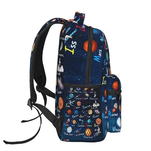 English Alphabet Space School Backpack Lightweight Waterproof 16 Inch Strap Adjustable ABC Planet Star Spaceship Astronaut Rocket Backpack for Boys Girls Kids3
