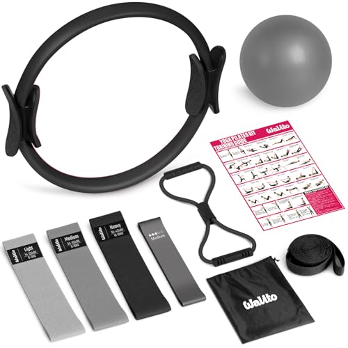 Image of WALITO Home Pilates Kit for Women,Pilates Ring Set with Magic Circle,Resistance Bands,Figure 8 Workout Bands,Mini Ball, Compact Toning Fitness Essentials Starter Set Accessories Gift