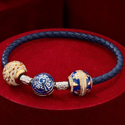 GONA Sterling Silver Charms Bracelet Set S925 Guardian Universal Blue Leather Butterfly Dance Tarnish-Resistant Jewelry 5A White Cubic Zirconia With Enamel In 14K Gold Plated for Women3