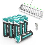 Dlyfull Akku AA 2800mAh 12 Stück, 1.2V NI-MH Wiederaufladbare Batterien AA hohe Kapazität Geringe Selbstentladung - Aufladbare Mignon AA mit Ladegerät、Akkuboxs