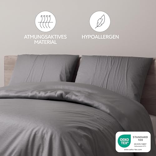 Dreamzie Kissenbezug 50x70 2er Set - Kopfkissenbezug 50x70 Anthrazit mit Reißverschluss aus Mikrofaser Weich, 50x70 cm Pillow Cover