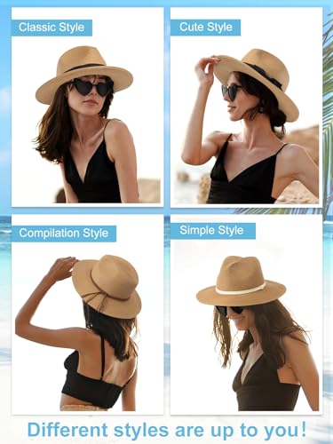 Senker Fashion Sun Hats For Women Straw Panama Hat Wide Brim Fedora Beach Hat Packable Uv Upf 50+ Summer Hat Khaki thumb #2