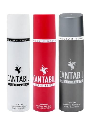 Image of Cantabil Irish Ivory, Burnt Brick, Silver Amber Unisex No Gas Deodorant Body Spray | Combo Of 3 X 150ml With Lemon, Citrus, Mint | Perfume Deo For Men & Women | Rakhi Gift for Brother