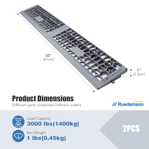 Ruedamann Modular Threshold Ramps, 1" Rise Plastic Wheelchair Ramps, 3000LBS Capacity, Mobility Door Ramps for Home Steps, Detachable Entry Ramps, Non-Slip Curb Ramps for Scooters, Cars, 2 PCS