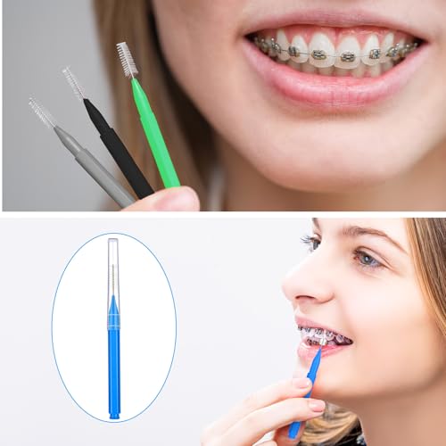 Image of Patelai 100 Pieces Braces Dental Brush for Cleaner Interdental Toothpick Dental Tooth Flossing Head Oral Hygiene Flosser Toothpick Cleaners Tooth Tool(Assorted Colors,Various Sizes)