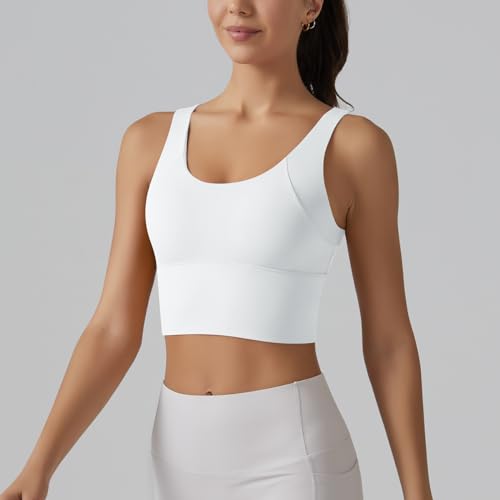 Image of ABOCIW Longline Sports Bra for Women V Back Wireless Padded Medium Support Yoga Bra Workout Crop Tank Tops