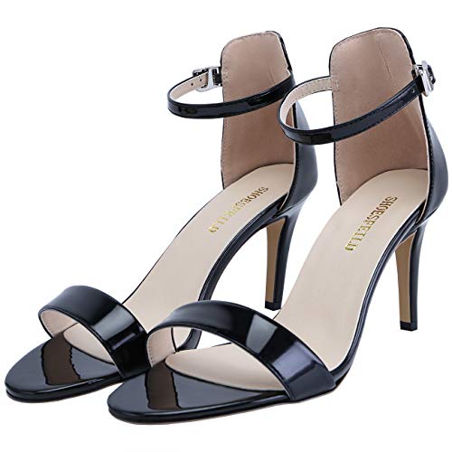 SHOESFEILD Black Heels for Women, High Heels Sandals Open Toe Strappy Stiletto Dress Pump Shoes for Wedding(107-3…