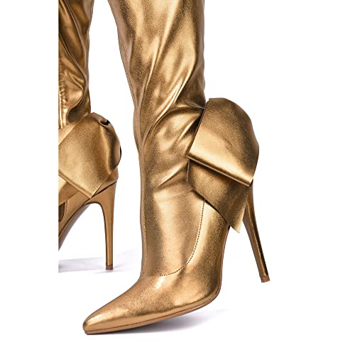 Cape Robbin Bonus Over The Knee Boots With Bow, Stiletto Pointy Toe Thigh High Fashion Dress Boots For Women - Copper Size 10 #TOP4