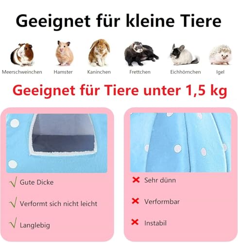 KOMUNJ Kleintier-Winterhaus, multifunktionales Warmes Bett, Winter Gemütliches Kleintierbetten, Für Zwergkaninchen, Chinchilla, Hamster (Blau, S)