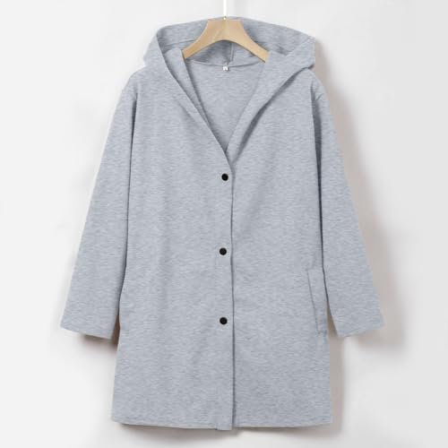Casual Single Breasted Hooded Jacket for Autumn,Womens Casual Solid Color Coat Jackets Single-Breasted Mid Length2