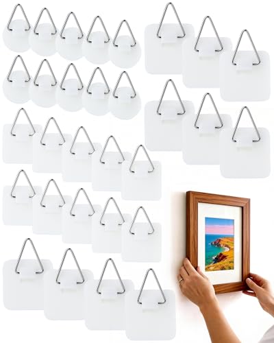 Acual Bildaufhänger zum Kleben 30 Stück Bilderhaken Selbstklebend in 3 Größen Aufhänger für Bilder ohne Bohren Klebehaken Bilder für Fotos Poster Rahmen Puzzle Leinwände