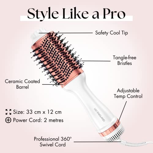 Hair Dryer/Hot Air Brush with Adjustable Temperature - for Styling Short, Medium & Long Hair - Women Hair Volumizer & Styler - Lily England Heated Hair Dryer - Image 6