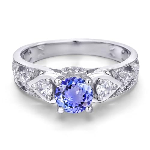 Gem Stone King 925 Sterling Silver Round 6MM Gemstone Birthstone Engagement Ring | Wedding Anniversary Promise Ring For Women | Available In Size 5, 6, 7, 8, 93