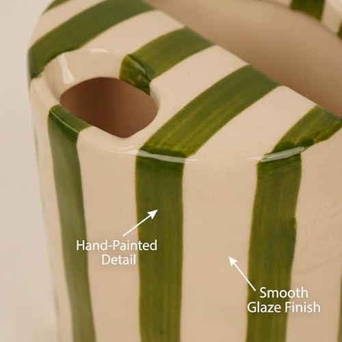 Taza de Cerámica Rayada Verde con Orificio para Sorbo miniatura 3