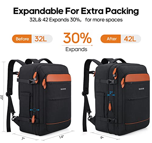 Bagsure Travel Backpack 42L Carry On Backpack Flight Approved Expandable Travel Backpack For Men Carry On Backpack Luggage Daypack With Packing Cubes And Shoe Pocket, Waterproof Large Travel Bags #TOP1