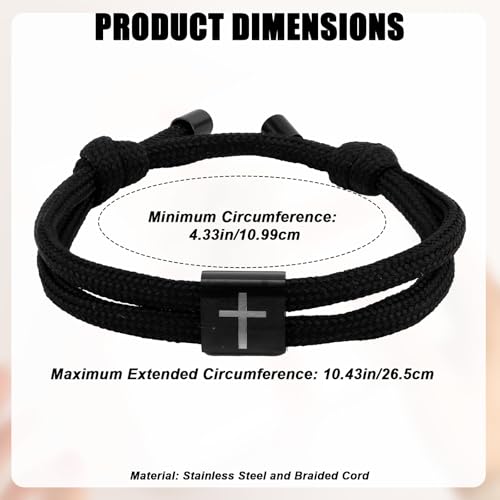 Pulsera cristiana cruz ajustable negra para hombre miniatura 2