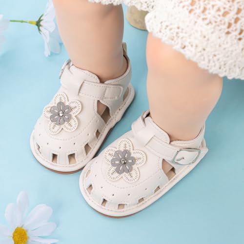 Image of HsdsBebe Baby Girls Sandals Bohemia Flower Bow Soft Sole Toddler First Walkers Beach Summer Shoes