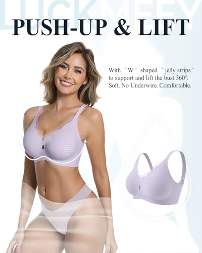 Image of LUCKMEEY Womens Wireless Push Up Bras Sexy V Mesh Supportive Seamless T-Shirt Bra No Underwire (U-Back & Crossback)